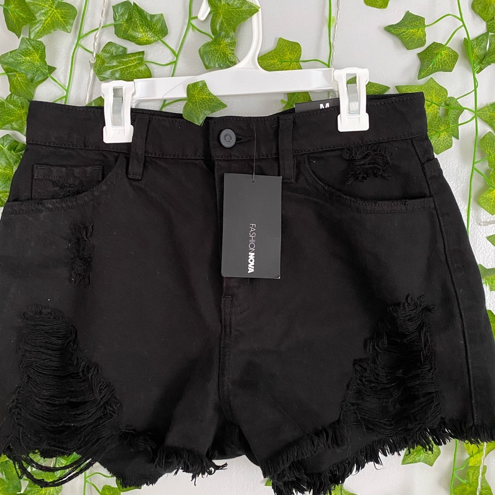 Black ripped jean shorts